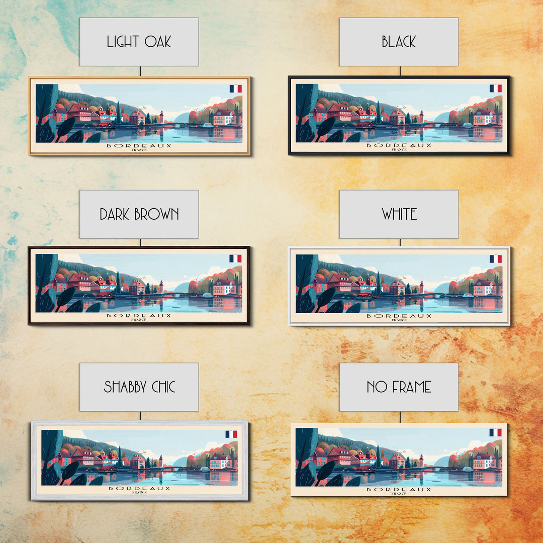 Bordeaux France Panoramic Travel Poster, Framed Canvas Print or Metal Wall Art, Travel Art, Home Decor, Panoramic Painting, Midcentury Art