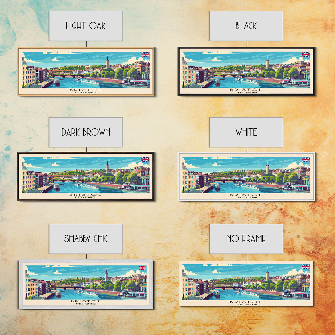 Bristol United Kingdom Panoramic Travel Poster, Framed Canvas Print or Metal Wall Art, Travel Art, Home Decor, Panoramic Painting, Midcentury Art