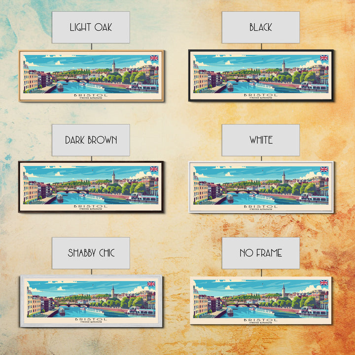 Bristol United Kingdom Panoramic Travel Poster, Framed Canvas Print or Metal Wall Art, Travel Art, Home Decor, Panoramic Painting, Midcentury Art