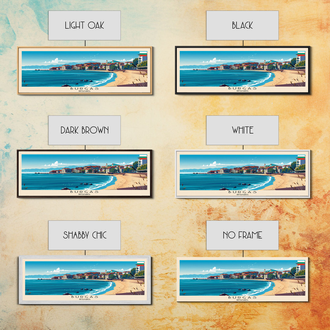 Burgas Bulgaria Panoramic Travel Poster, Framed Canvas Print or Metal Wall Art, Travel Art, Home Decor, Panoramic Painting, Midcentury Art