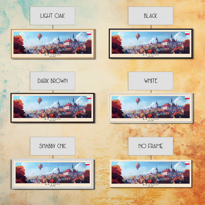 Bytom Poland Panoramic Travel Poster, Framed Canvas Print or Metal Wall Art, Travel Art, Home Decor, Panoramic Painting, Midcentury Art