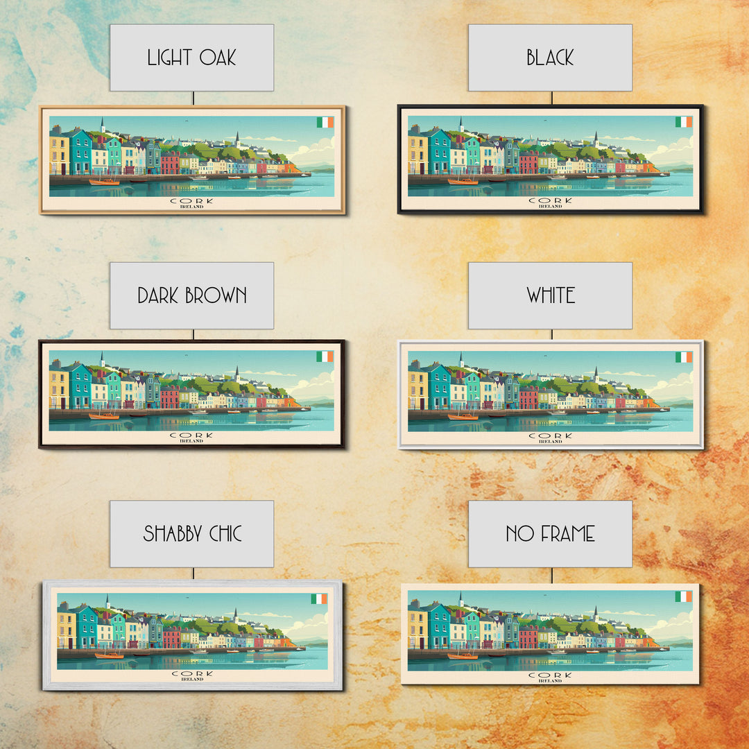 Cork Ireland Panoramic Travel Poster, Framed Canvas Print or Metal Wall Art, Travel Art, Home Decor, Panoramic Painting, Midcentury Art