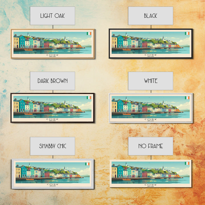 Cork Ireland Panoramic Travel Poster, Framed Canvas Print or Metal Wall Art, Travel Art, Home Decor, Panoramic Painting, Midcentury Art
