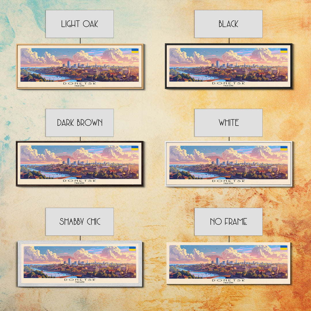 Donetsk Ukraine Panoramic Travel Poster, Framed Canvas Print or Metal Wall Art, Travel Art, Home Decor, Panoramic Painting, Midcentury Art