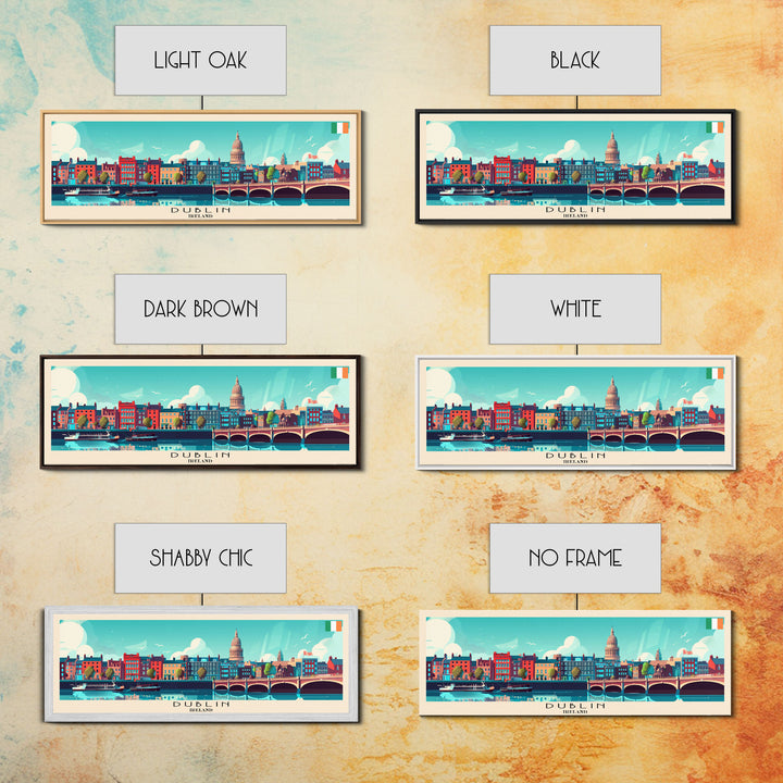 Dublin Ireland Panoramic Travel Poster, Framed Canvas Print or Metal Wall Art, Travel Art, Home Decor, Panoramic Painting, Midcentury Art