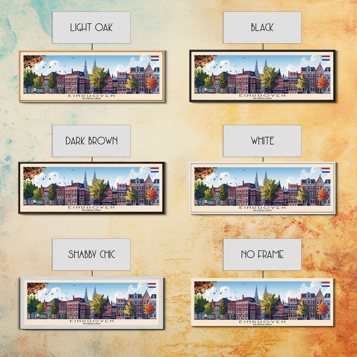 Eindhoven Netherlands Panoramic Travel Poster, Framed Canvas Print or Metal Wall Art, Travel Art, Home Decor, Panoramic Painting, Midcentury Art