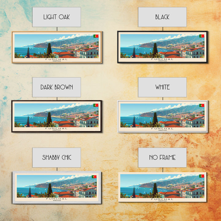 Funchal Portugal Travel Print Wall Art, Panoramic City Art, Travel Art, Wall Decor, Vacation Gift, Framed Canvas Print Or Metal Art