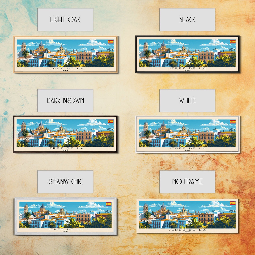 Jerez D eLa Frontera Spain Panoramic Travel Poster, Framed Canvas Print or Metal Wall Art, Travel Art, Home Decor, Panoramic Painting, Midcentury Art