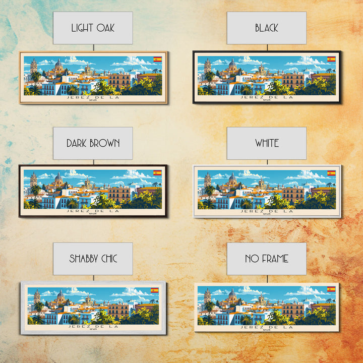 Jerez D eLa Frontera Spain Panoramic Travel Poster, Framed Canvas Print or Metal Wall Art, Travel Art, Home Decor, Panoramic Painting, Midcentury Art