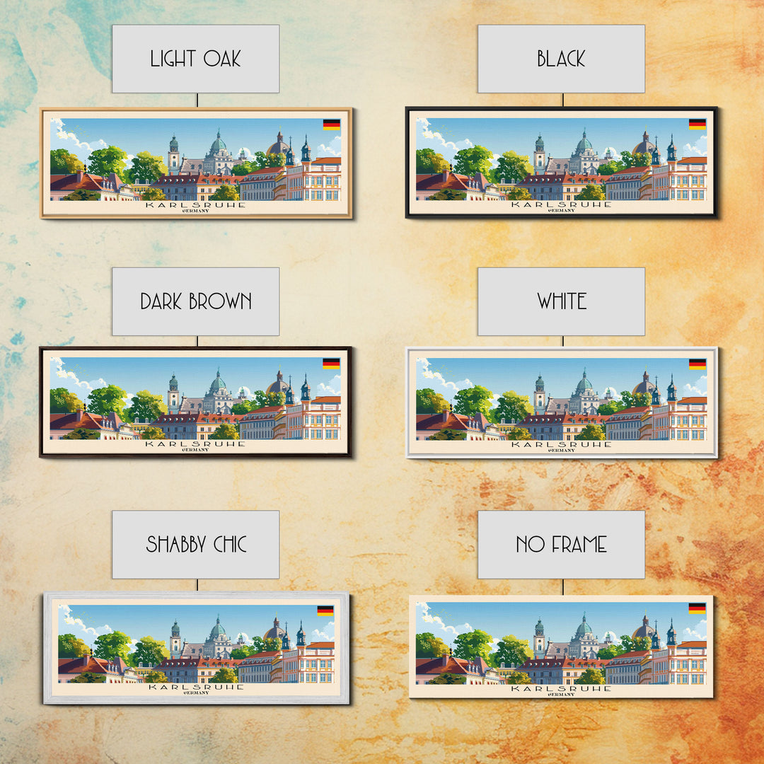 Karlsruhe Germany Panoramic Travel Poster, Framed Canvas Print or Metal Wall Art, Travel Art, Home Decor, Panoramic Painting, Midcentury Art