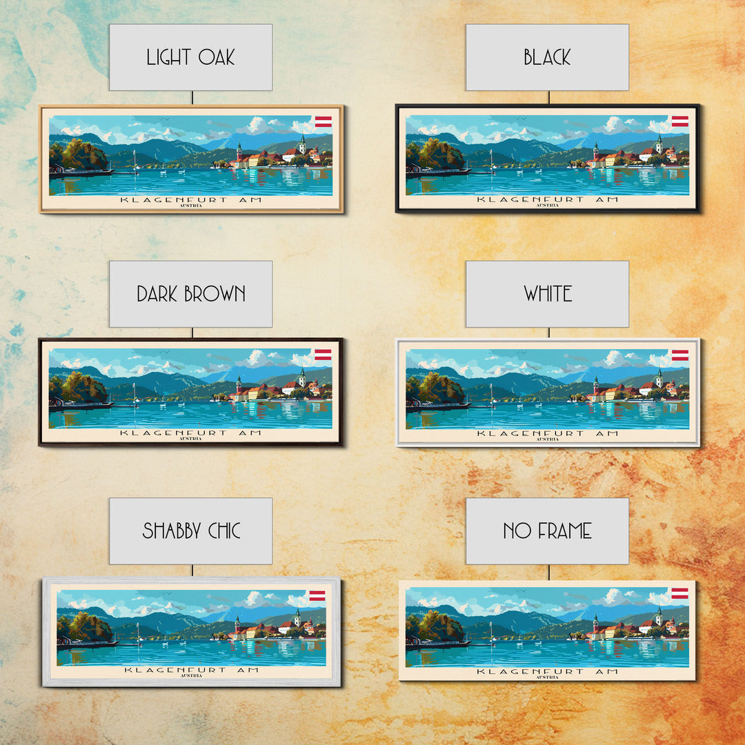 Klagenfurt Austria Panoramic Travel Poster, Framed Canvas Print or Metal Wall Art, Travel Art, Home Decor, Panoramic Painting, Midcentury Art