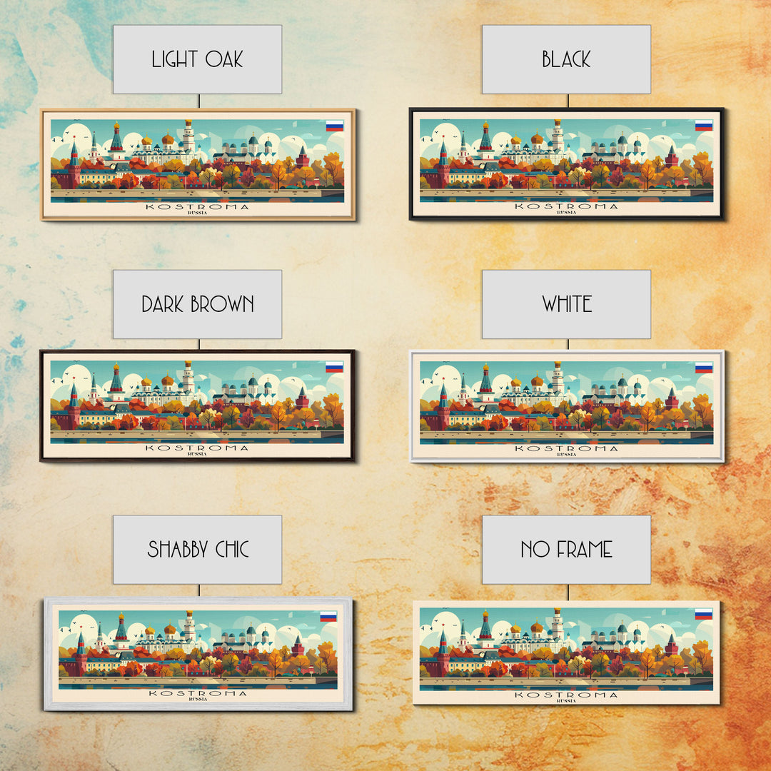 Kostroma Russia Panoramic Travel Poster, Framed Canvas Print or Metal Wall Art, Travel Art, Home Decor, Panoramic Painting, Midcentury Art