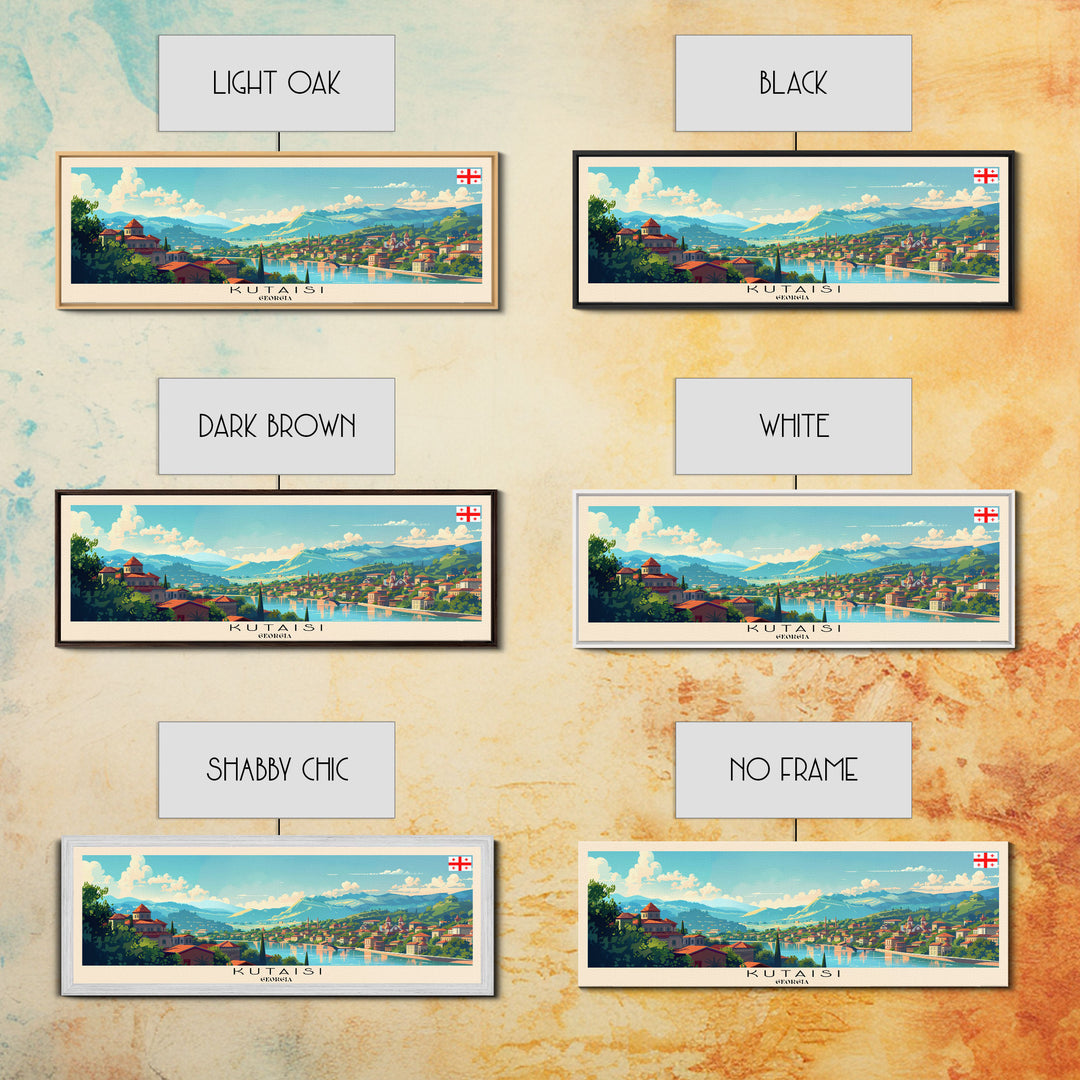 Kutaisi Georgia Panoramic Travel Poster, Framed Canvas Print or Metal Wall Art, Travel Art, Home Decor, Panoramic Painting, Midcentury Art