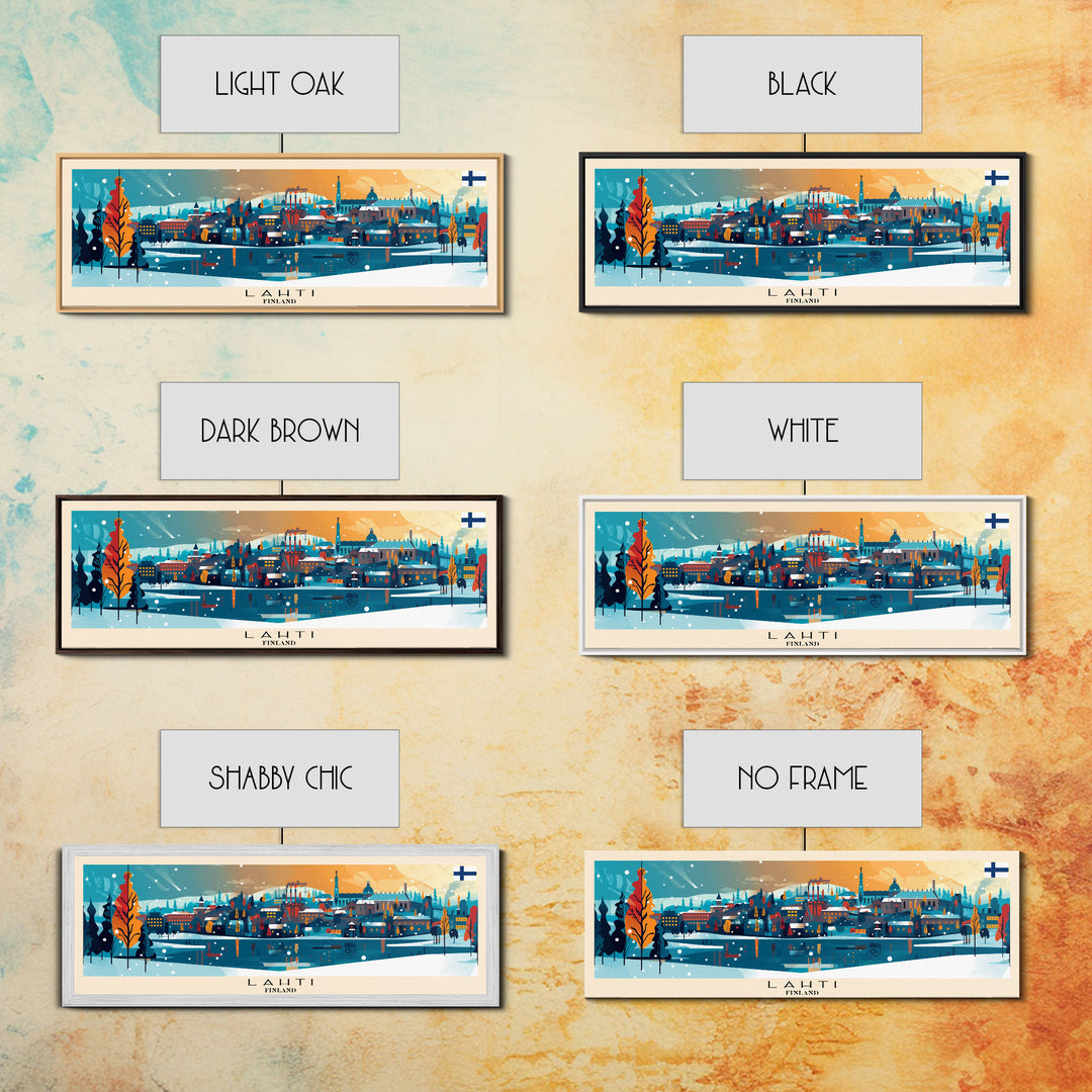 Lahti Finland Panoramic Travel Poster, Framed Canvas Print or Metal Wall Art, Travel Art, Home Decor, Panoramic Painting, Midcentury Art