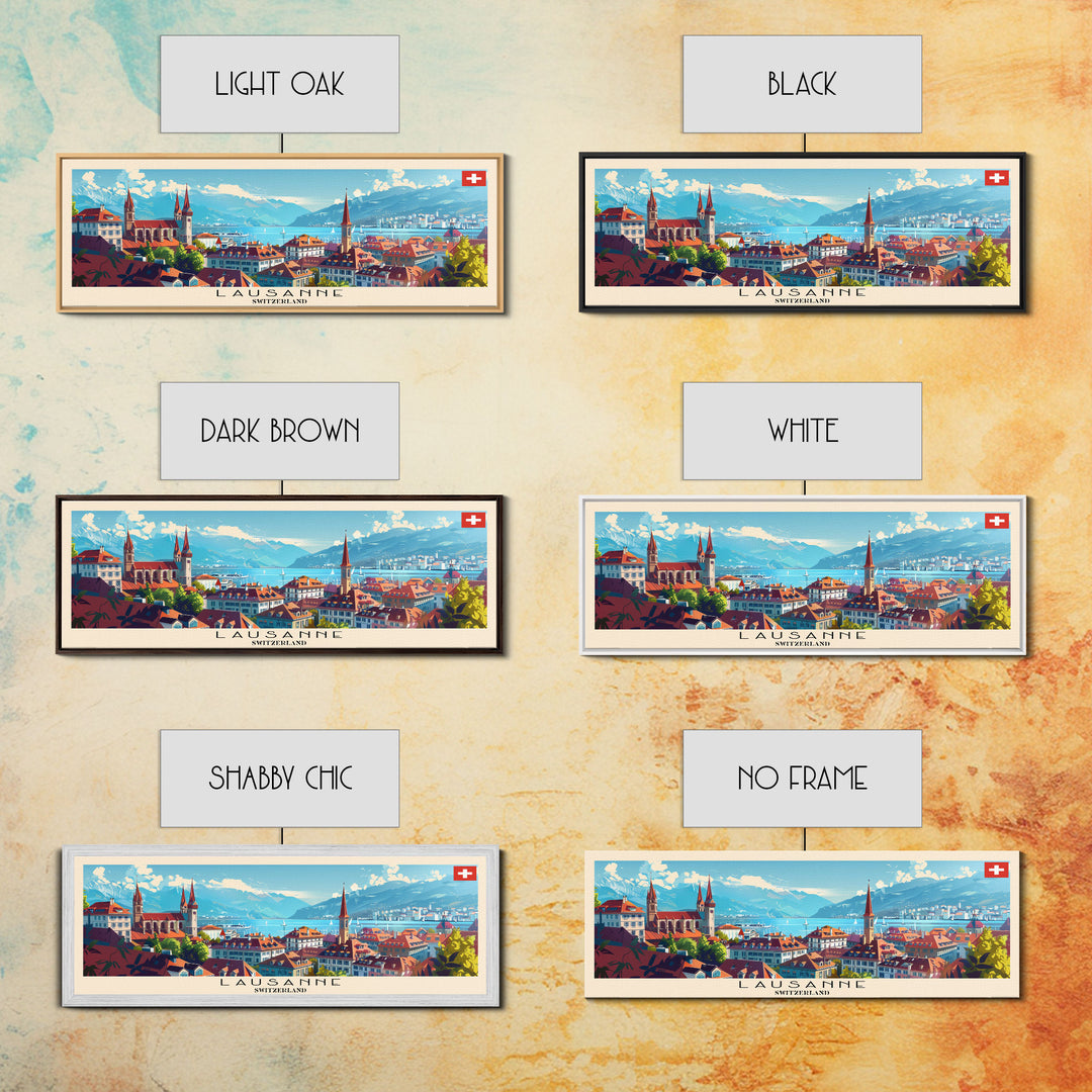 Lausanne Switzerland Travel Art, City Art, Framed Canvas Print or Metal Wall Art, Europe Travel Poster, Panoramic Wall Art, Extra Wide Wall Art