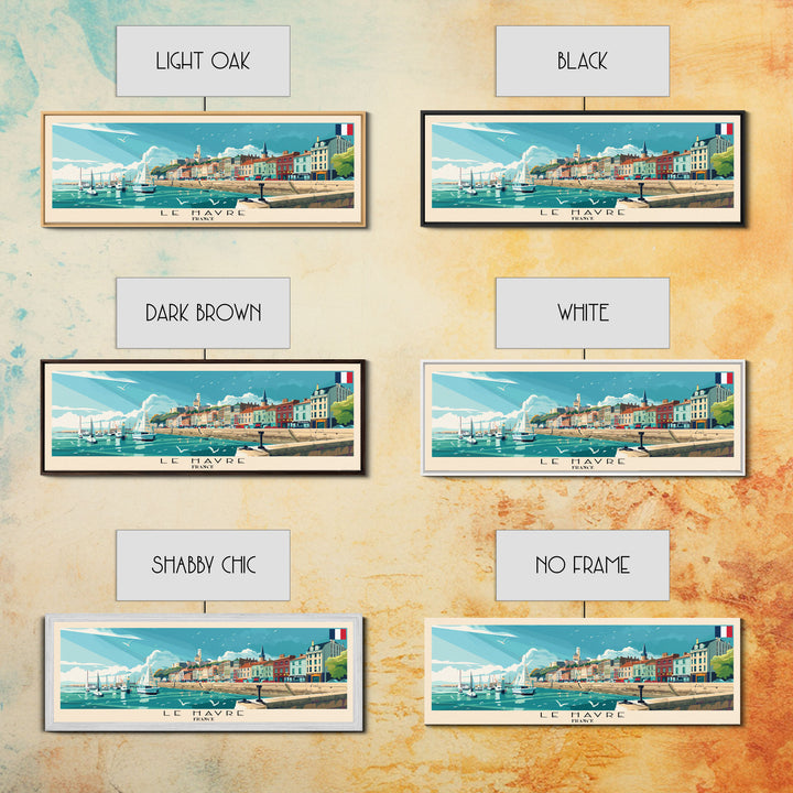 Le Havre France Panoramic Travel Poster, Framed Canvas Print or Metal Wall Art, Travel Art, Home Decor, Panoramic Painting, Midcentury Art