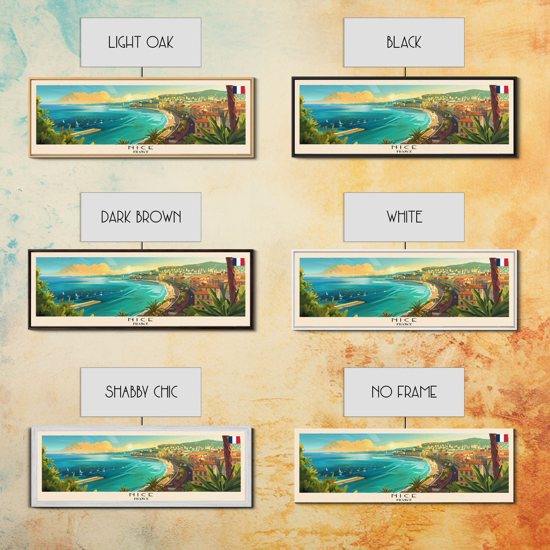 Nice France Travel Art, City Art, Framed Canvas Print or Metal Wall Art, Europe Travel Poster, Panoramic Wall Art, Extra Wide Wall Art