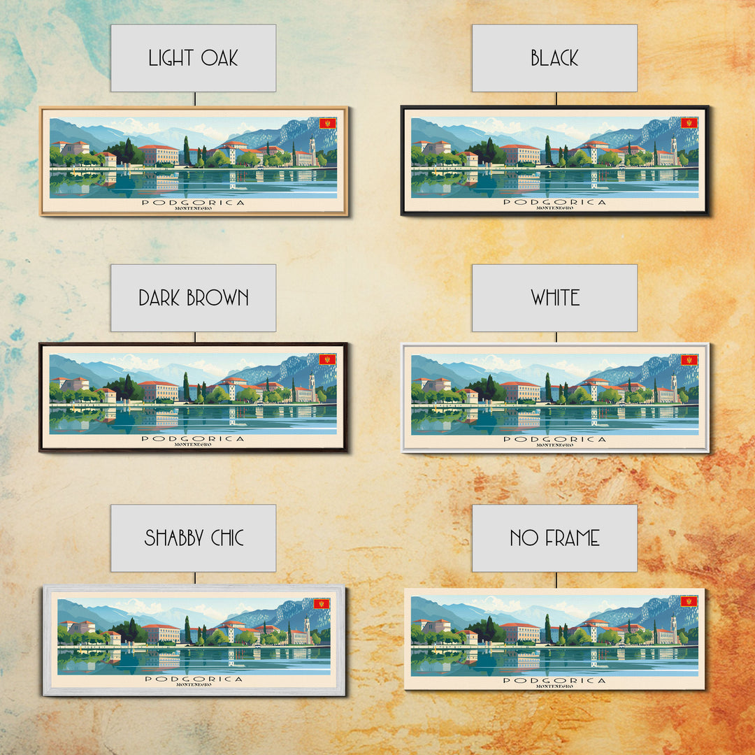 Podgorica Montenegro Travel Art, City Art, Framed Canvas Print or Metal Wall Art, Europe Travel Poster, Panoramic Wall Art, Extra Wide Wall Art