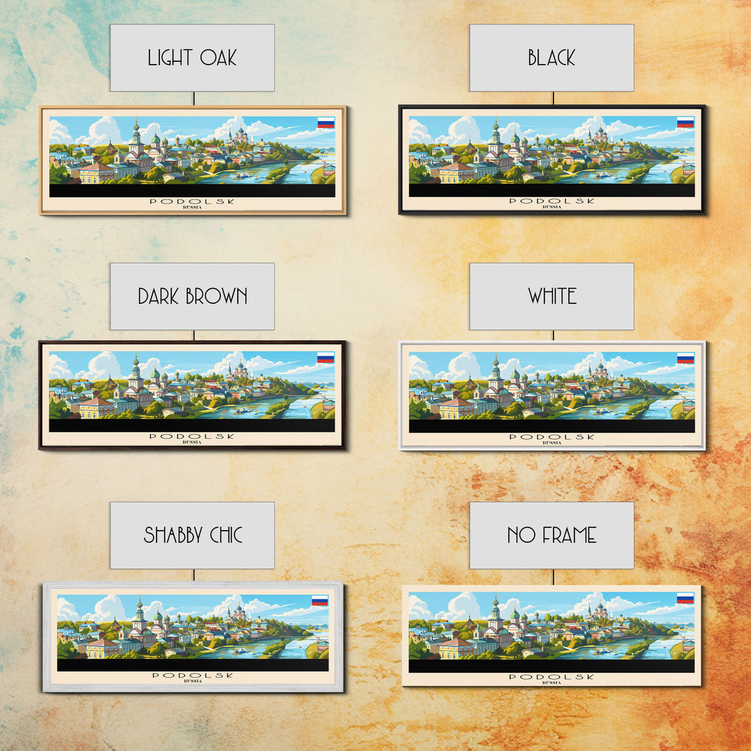 Podolsk Russia Panoramic Travel Poster, Framed Canvas Print or Metal Wall Art, Travel Art, Home Decor, Panoramic Painting, Midcentury Art