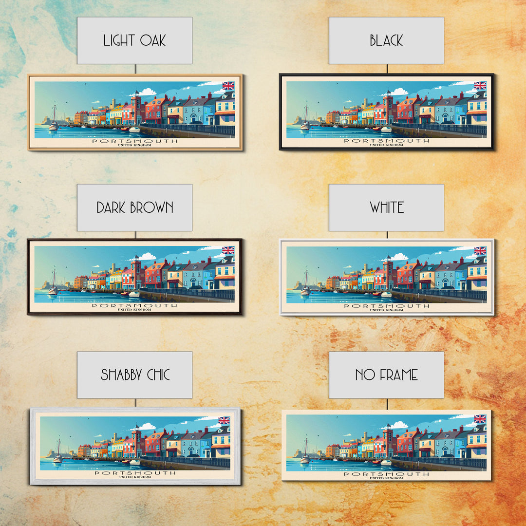 Portsmouth United Kingdom Wall Art, Panoramic Travel Poster, Panoramic Framed Canvas Print, City Wall Art, Wall Hanging Home Decor, Travel Art