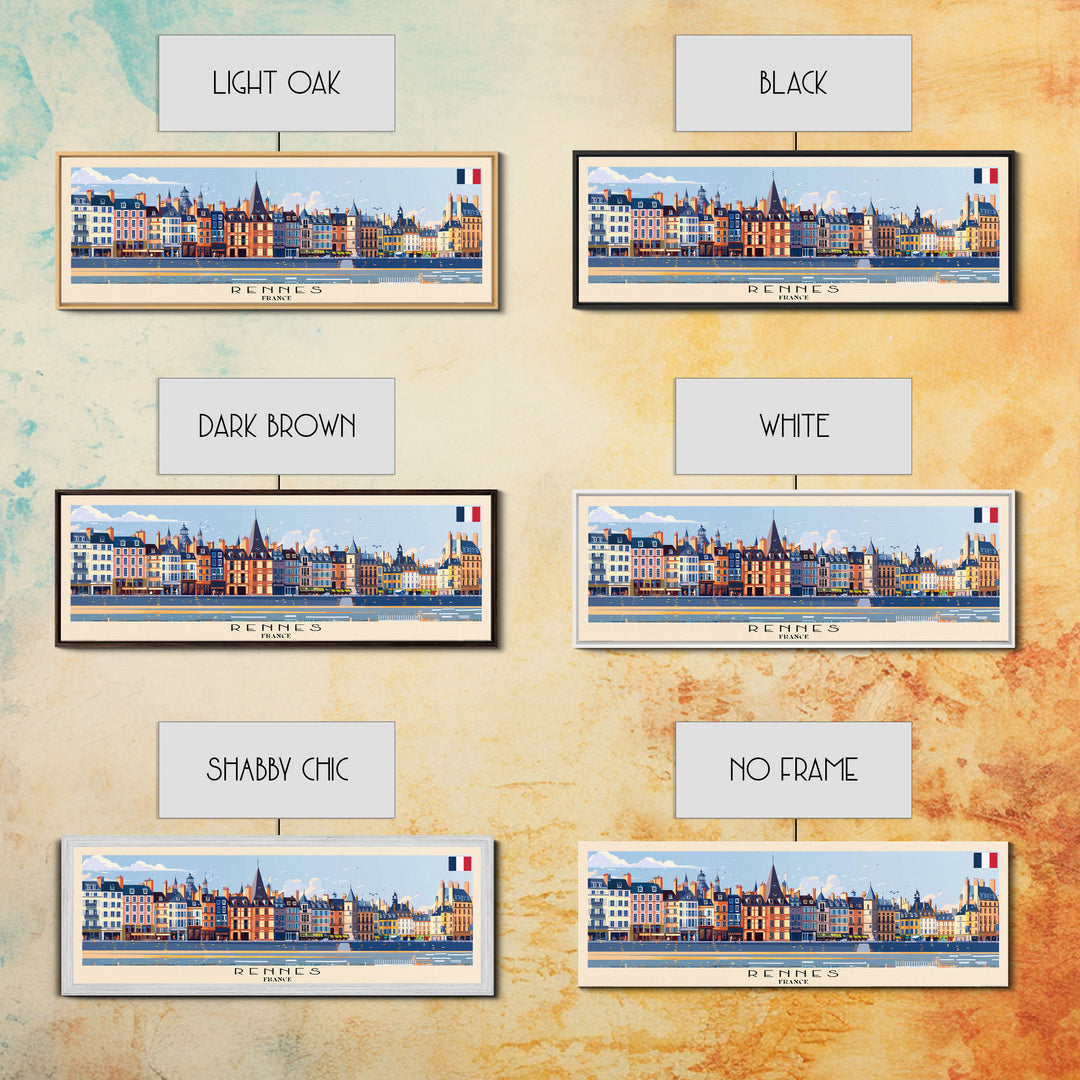 Rennes France Panoramic Travel Poster, Framed Canvas Print or Metal Wall Art, Travel Art, Home Decor, Panoramic Painting, Midcentury Art