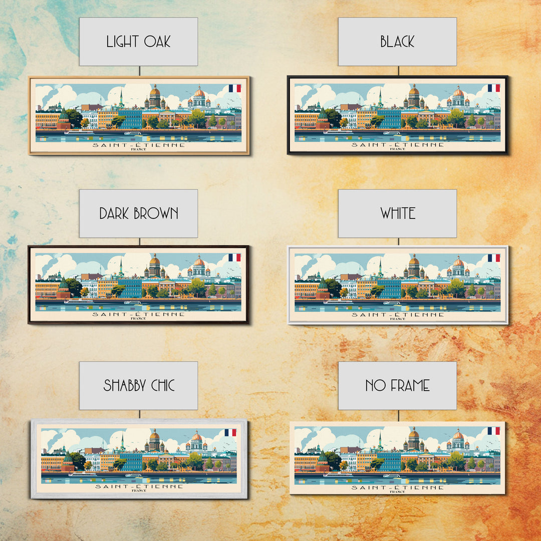 Saint Etienne France Panoramic Travel Poster, Framed Canvas Print or Metal Wall Art, Travel Art, Home Decor, Panoramic Painting, Midcentury Art