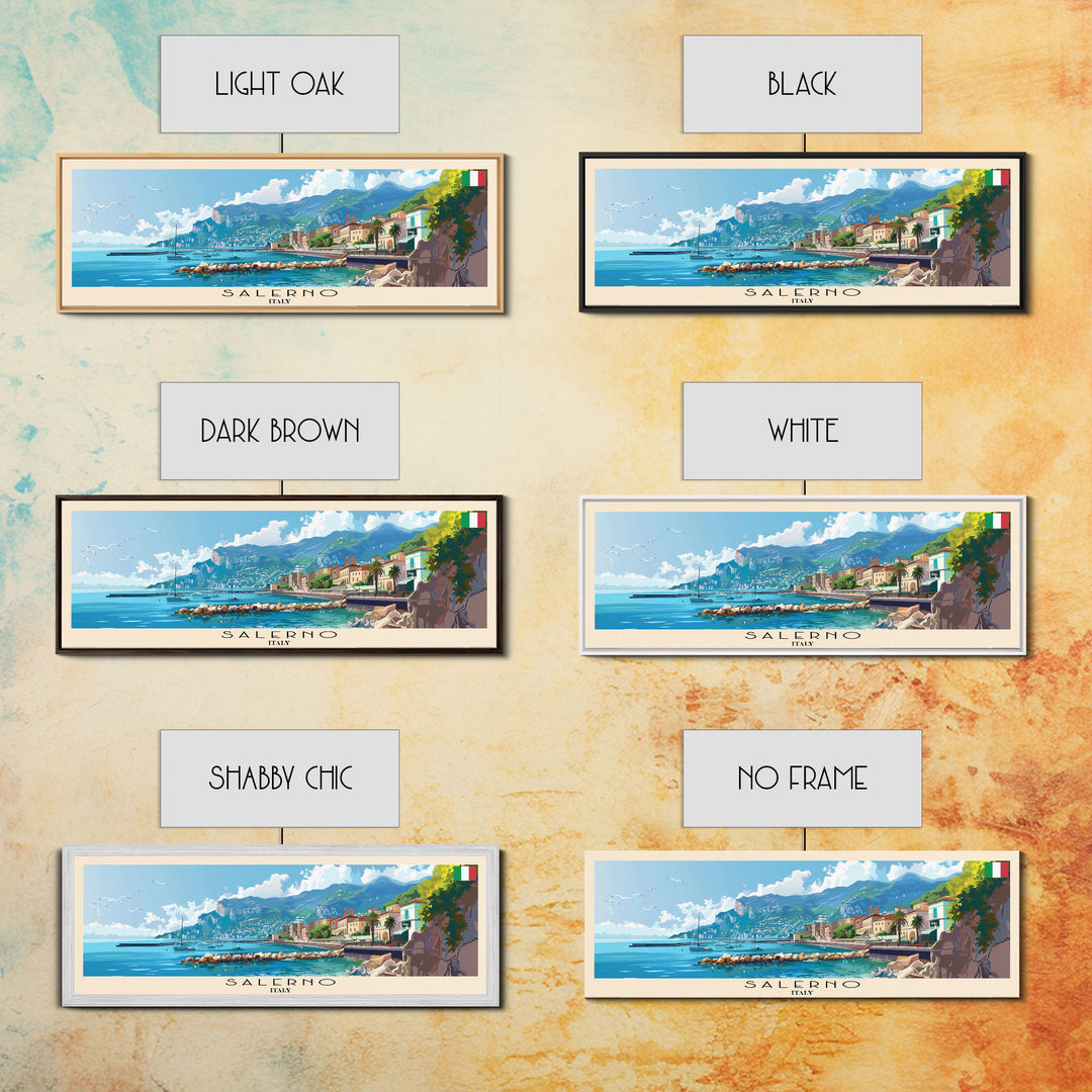 Salerno Italy Travel Art, City Art, Framed Canvas Print or Metal Wall Art, Europe Travel Poster, Panoramic Wall Art, Extra Wide Wall Art