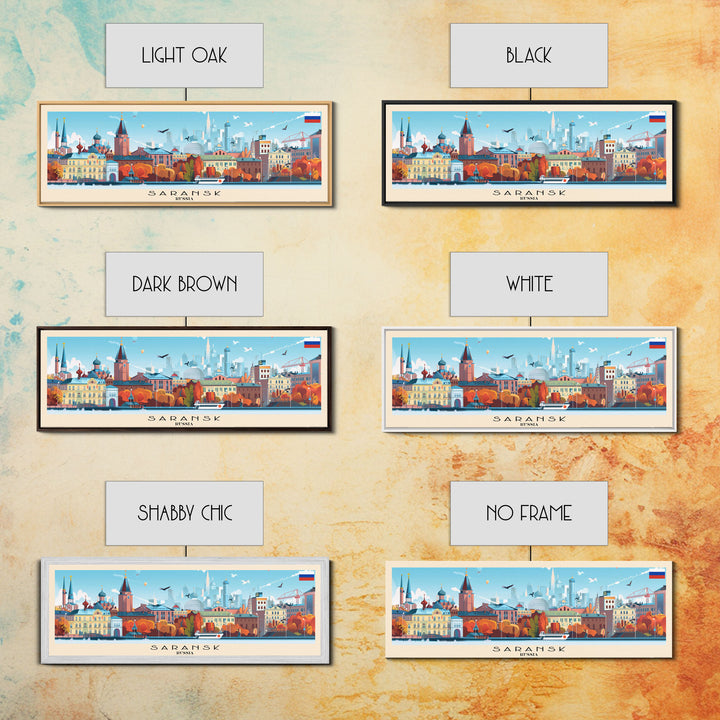Saransk Russia Panoramic Travel Poster, Framed Canvas Print or Metal Wall Art, Travel Art, Home Decor, Panoramic Painting, Midcentury Art