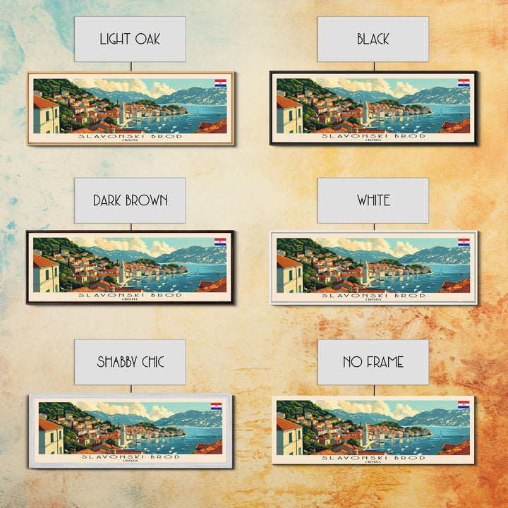 Slavonski Brod Croatia Panoramic Travel Poster, Framed Canvas Print or Metal Wall Art, Travel Art, Home Decor, Panoramic Painting, Midcentury Art