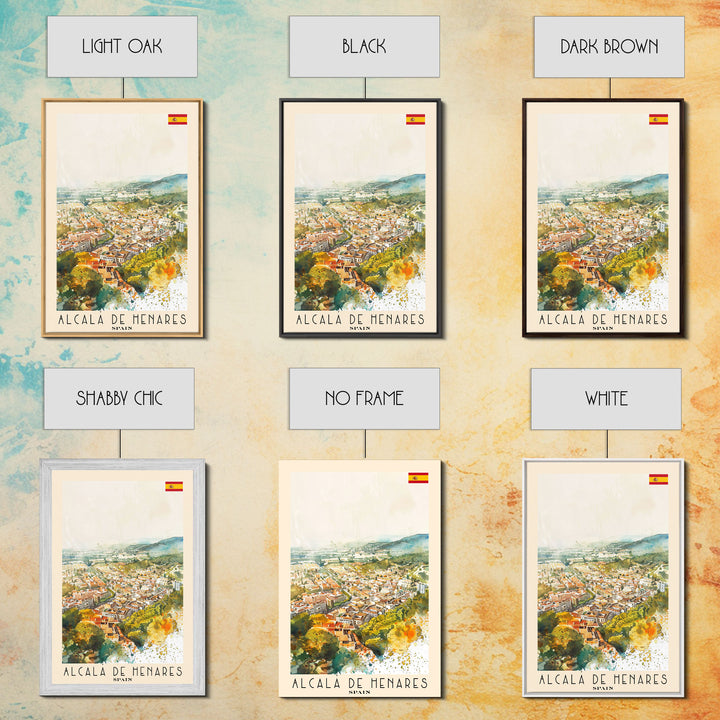 Alcalį de Henares Spain Aerial View Travel Poster Art, Framed Canvas Print, Stunning Wall Art for Living Room and Bedroom Decor