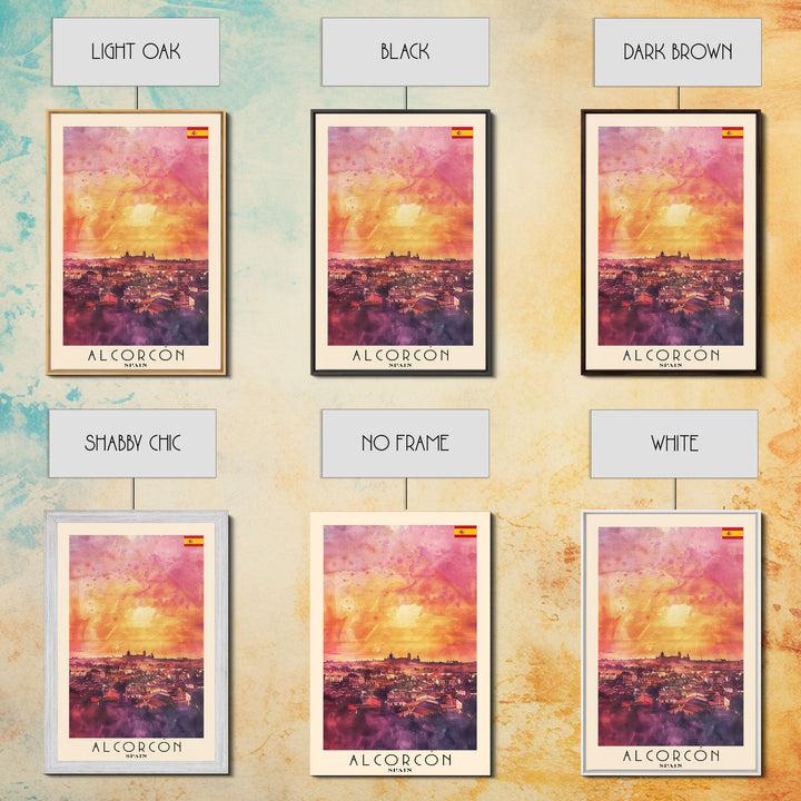 Alcorcón Spain Sunset Skyline Travel Poster Art, Framed Canvas Print, Beautiful Wall Art for Living Room or Bedroom, Home Decoration