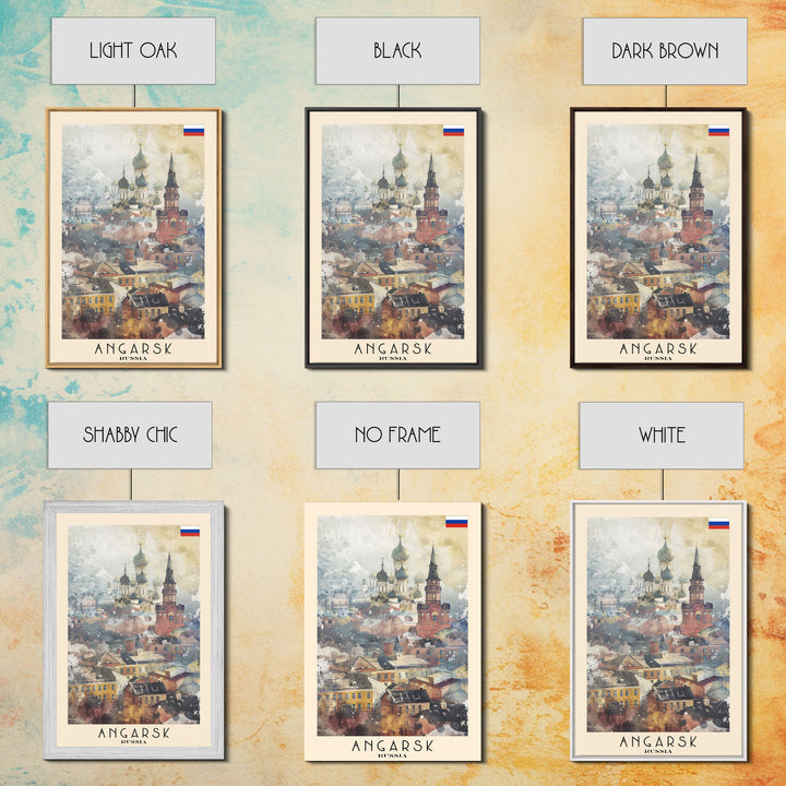 Beautiful Angarsk Skyline, Framed Canvas Print, Unique Travel Poster Art, Living Room Wall Decor, Minimalist Style, Watercolor Painting