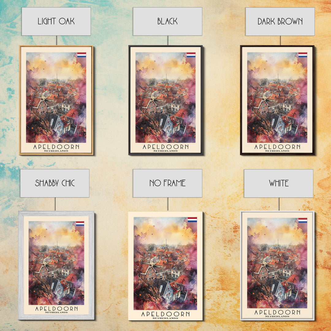 Scenic Apeldoorn Rooftops, Framed Canvas Print, Perfect for Living Room Art, Travel Poster, Boho Wall Decor, Watercolor Painting