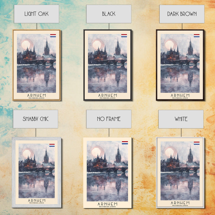 Arnhem Netherlands Travel Poster Framed Canvas Print, Wall Art, Home Decor, Vacation Print, Watercolor Painting, Cityscape Art