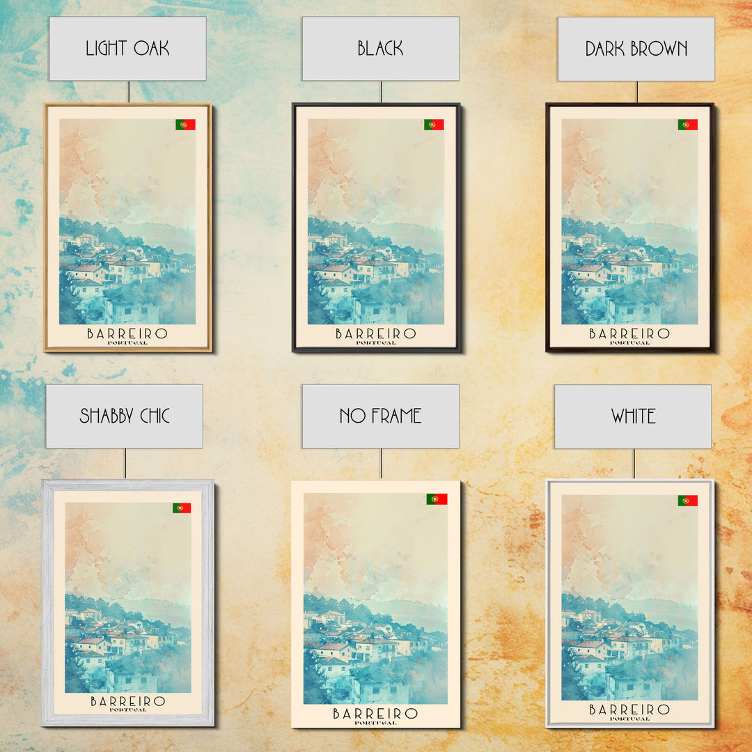 Barreiro Portugal Travel Poster Framed Canvas Print, Wall Art, Bedroom Decor, Watercolor Painting, Minimalist Art, Home Decoration