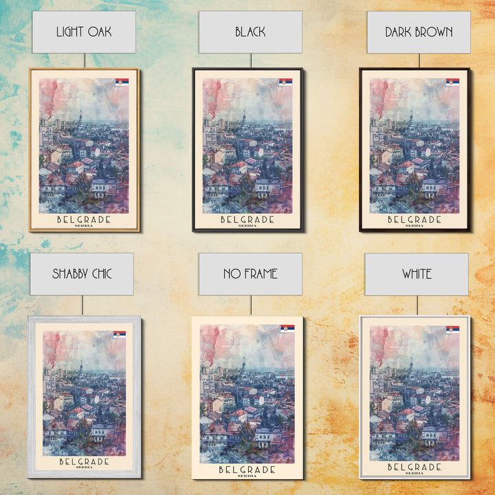 Belgrade Serbia Travel Poster Framed Canvas Print, Wall Art, Living Room Art, Watercolor Painting, Original Art, Vacation Gift