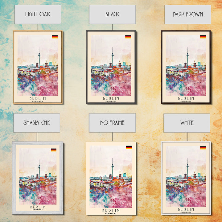 Berlin Germany Travel Poster Framed Canvas Print, Modern Art, Home Decor, Wall Art, Minimalist Travel Print, Cityscape Art