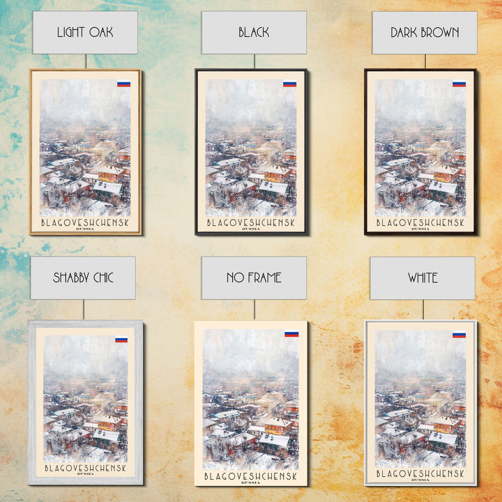 Blagoveshchensk Russia Travel Poster Framed Canvas Print, Wall Art, Home Decor, Travel Print, Winter Scene, Original Art