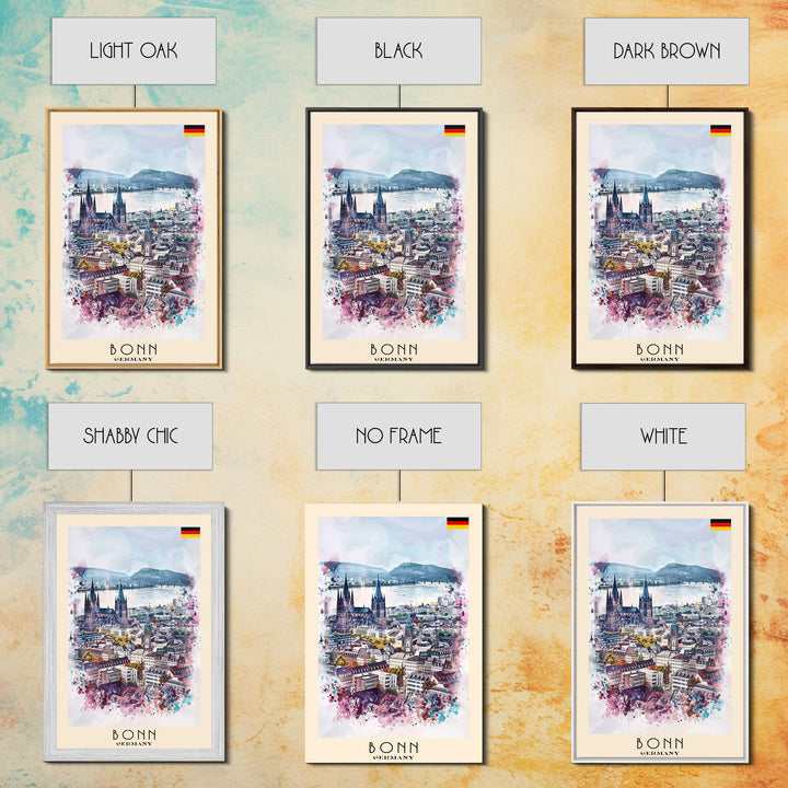 Bonn Germany Travel Poster Framed Canvas Print, Wall Art, Home Decor, Travel Print, River View, Watercolor Painting, Original Art