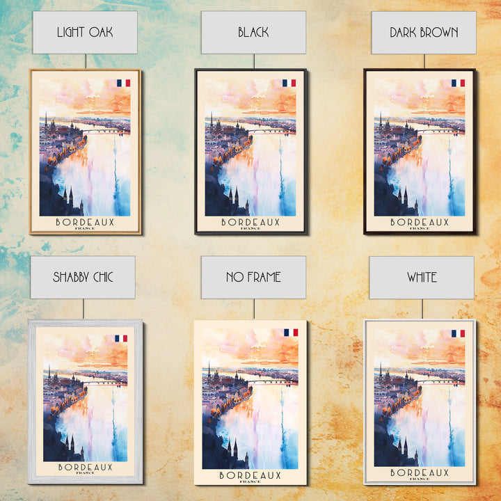 Bordeaux France Travel Poster Framed Canvas Print, Wall Art, Home Decor, Travel Print, Sunset View, Watercolor Art, Original Art