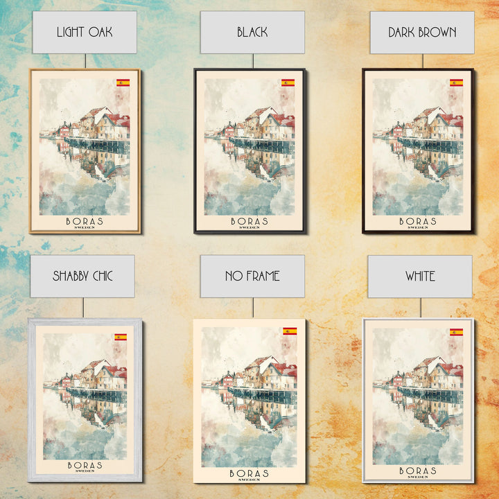 Borås Sweden Travel Poster Framed Canvas Print, Wall Art, Home Decor, Travel Print, Coastal Scene, Minimalist Art, Original Art