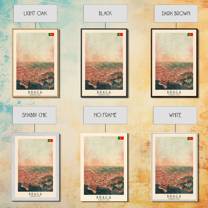 Braga Portugal Travel Poster Framed Canvas Print, Wall Art, Home Decor, Travel Print, Sunset Scene, Boho Art, Original Art