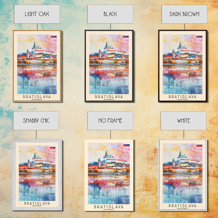 Bratislava Slovakia Travel Poster Framed Canvas Print, Wall Art, Home Decor, Watercolor Painting, Travel Print, Boho Style Art