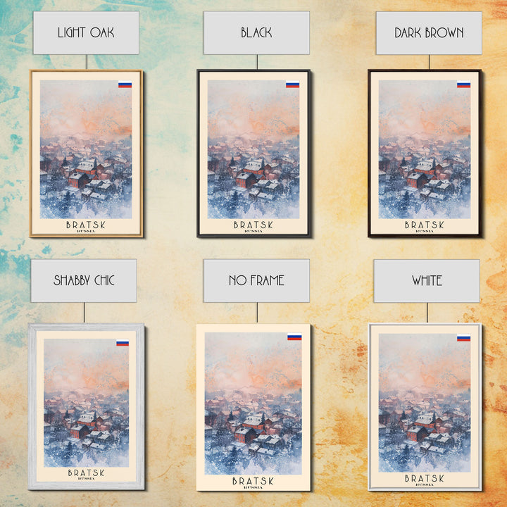 Bratsk Russia Travel Poster Framed Canvas Print, Winter Scene, Wall Art, Home Decor, Travel Print, Abstract Watercolor, Minimalist Art