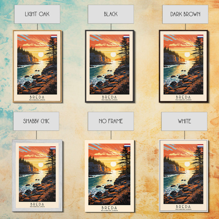 Breda Netherlands Travel Poster Framed Canvas Print, Sunset Landscape, Wall Art, Home Decor, Travel Print, Abstract Painting, Boho Style