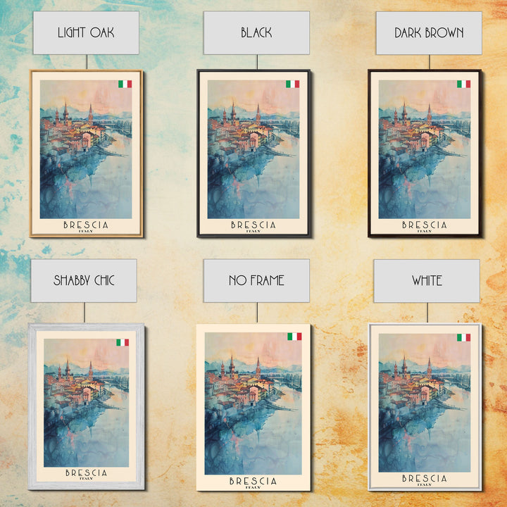 Brescia Italy Travel Poster Framed Canvas Print, Cityscape Art, Wall Decor, Travel Print, Watercolor Painting, Boho Style Art