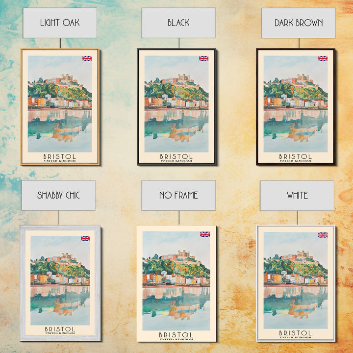 Bristol United Kingdom Travel Poster Framed Canvas Print, Cityscape Art, Wall Decor, Travel Print, Watercolor Painting, Boho Style Art