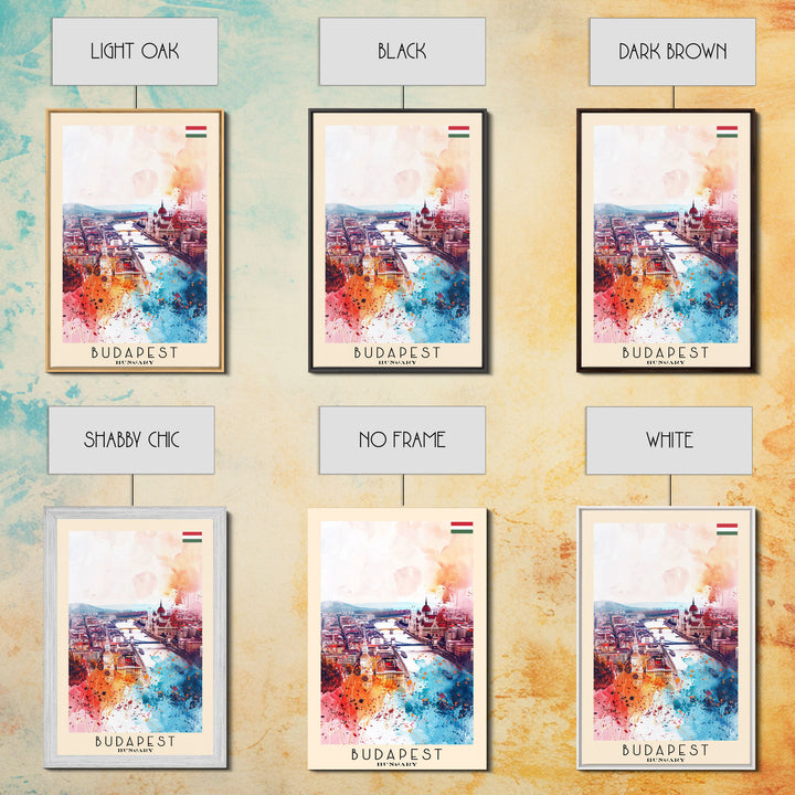 Budapest Hungary Travel Poster Framed Canvas Print, Colorful Watercolor Painting, Wall Art, Home Decor, Travel Print, Boho Style, Art Piece