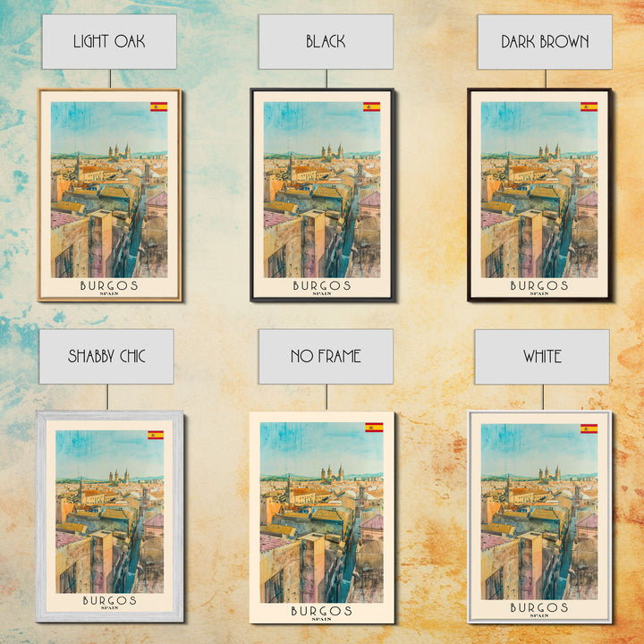 Burgos Spain Travel Poster Framed Canvas Print, Watercolor Cityscape, Wall Art, Home Decor, Living Room Art, Travel Print, Boho Style, Art Piece