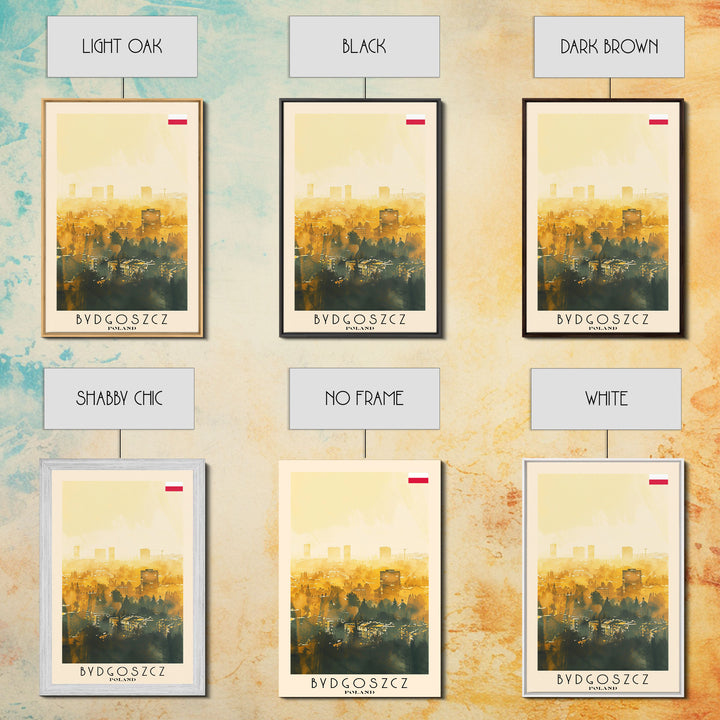 Bydgoszcz Poland Travel Poster Framed Canvas Print, Watercolor Cityscape, Wall Art, Home Decor, Travel Print, Boho Style, Art Piece